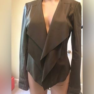 LAMARQUE ZURA DRAPED LEATHER JACKET GREY/BROWN 6